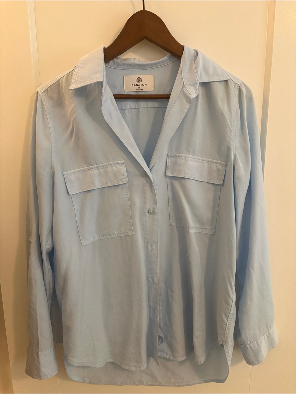 Babaton Light Blue Button-Front Utility Blouse